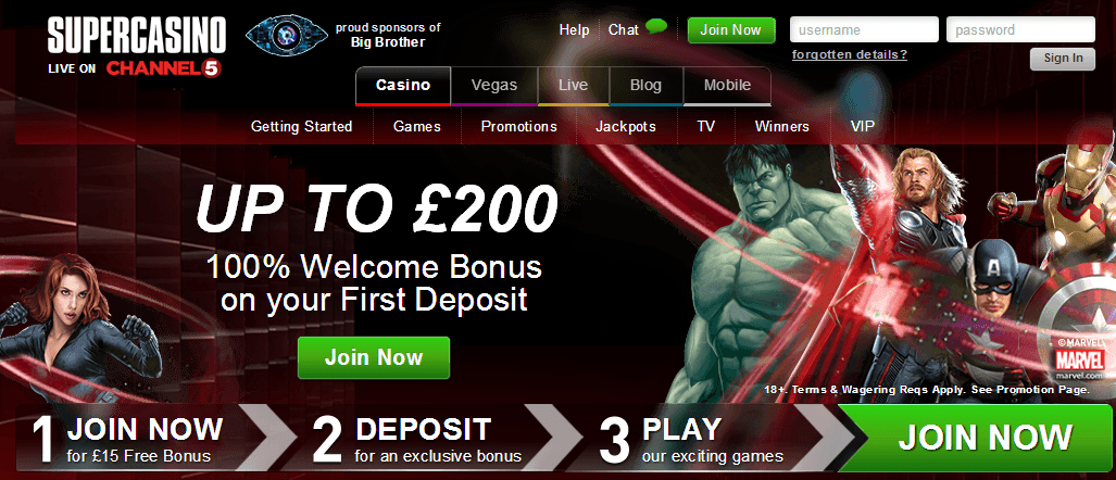 SuperCasino homepage