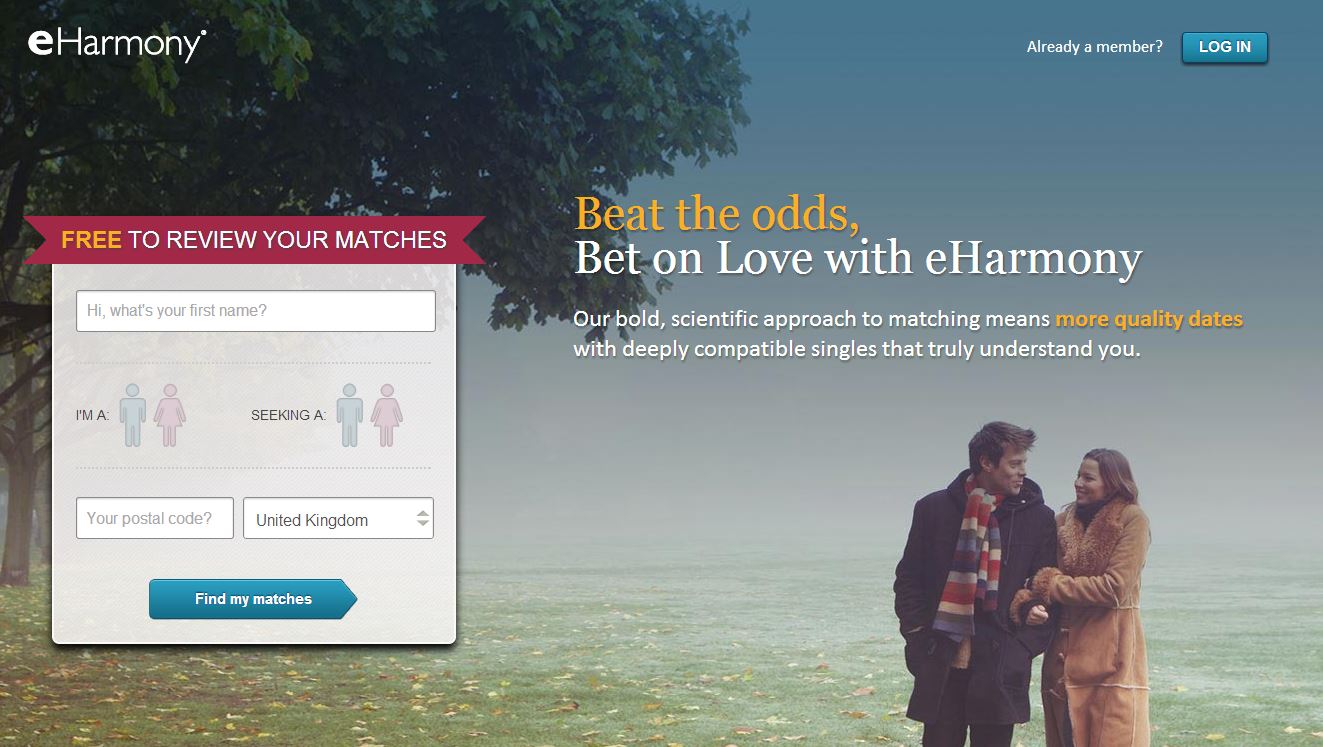eHarmony homepage