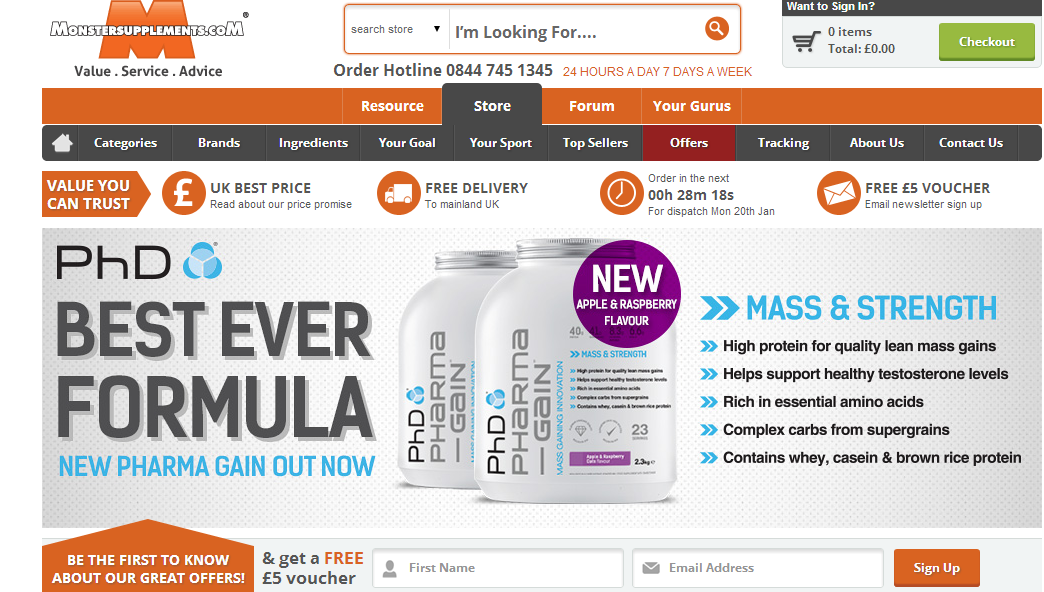 Monster Supplements homepage