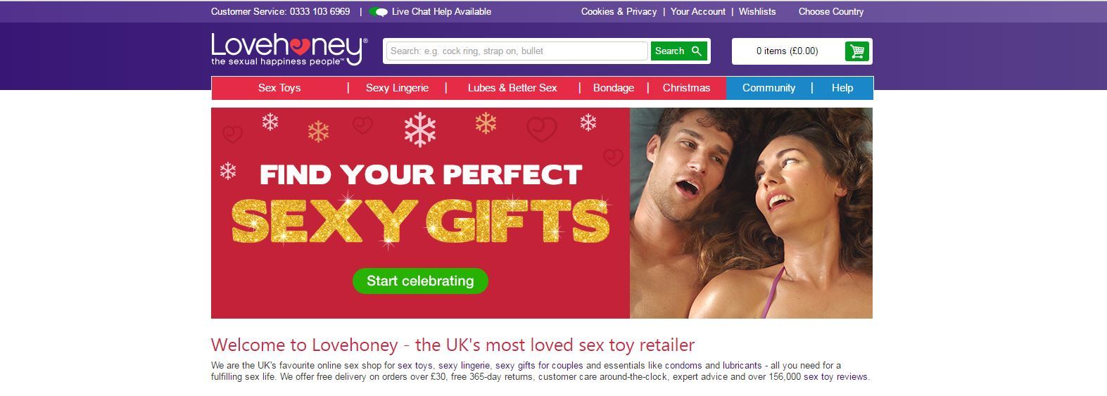 Lovehoney discount code homepage image